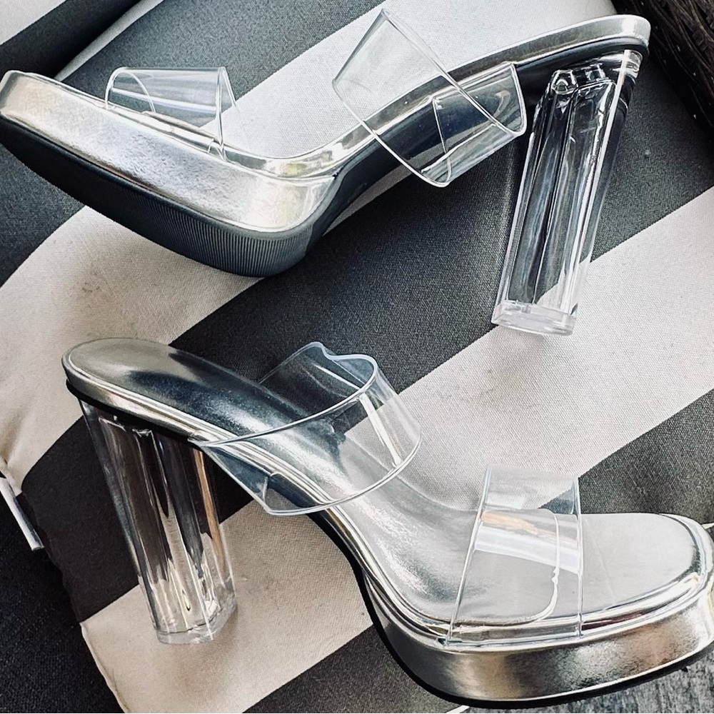 Transparent Block Heel Women's Shoes
